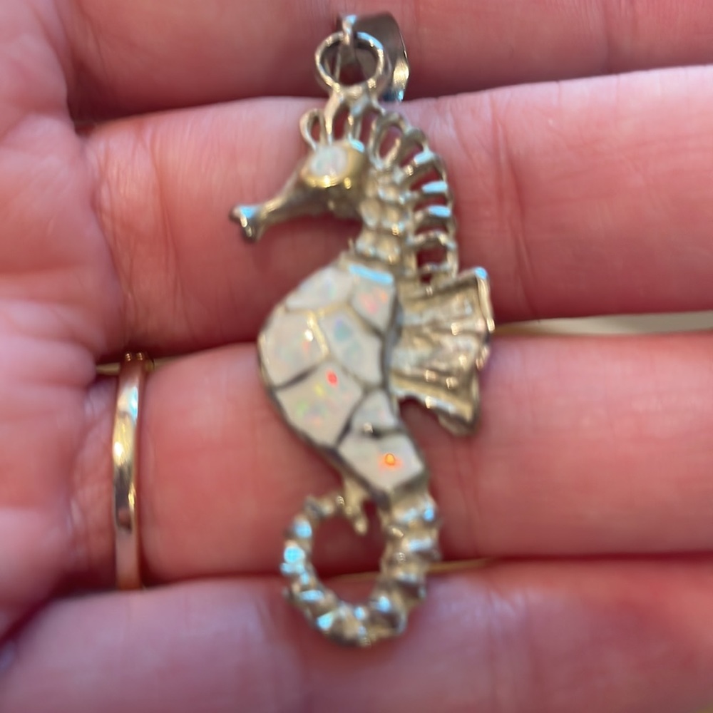 Silver / opal sea horse charm